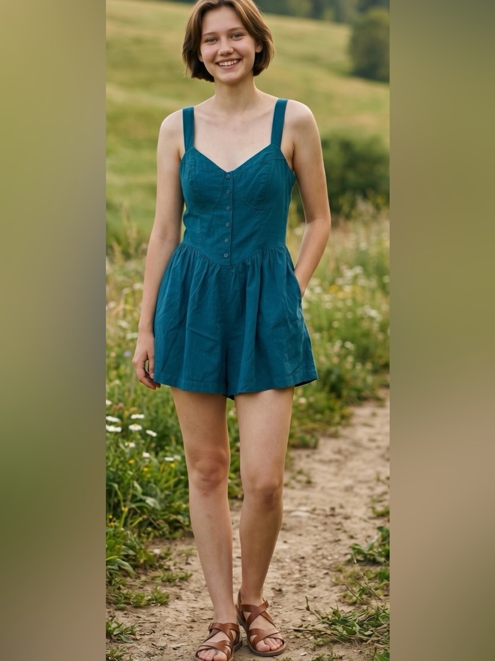 wild fable Teal Button-Front Romper Shorts
